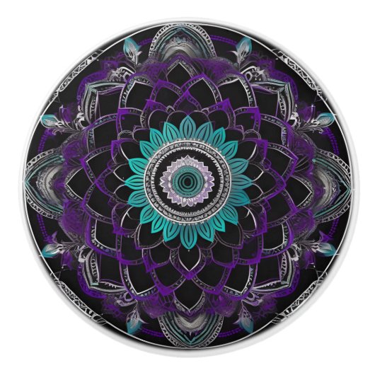 Zwart, Paarse en Blauwgroen Mandala Keramische kno Keramische Knop (Voorkant)