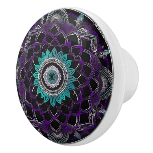 Zwart, Paarse en Blauwgroen Mandala Keramische kno Keramische Knop (Rechts)