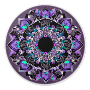 Zwart, Paarse en Blauwgroen Mandala Keramische kno Knop