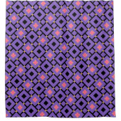 Zwart Paarse en roze motief met vierkanten Douchegordijn (Voorkant)