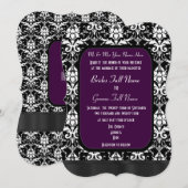 Zwart, paarse en witte damast bruiloft kaart (Voorkant / Achterkant)