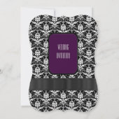 Zwart, paarse en witte damast bruiloft kaart (Achterkant)