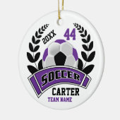 Zwart, Paarse en witte personaliseren Voetbal ⚽ Keramisch Ornament (Links)