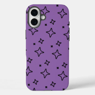 Zwart Paarse Esthetische Sterrenpatroon iPhone 16 Plus Hoesje
