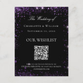 Zwart paarse glitter bruiloft wishlist QR code Informatiekaartje (Voorkant)
