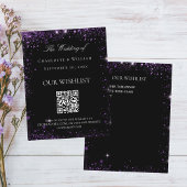 Zwart paarse glitter bruiloft wishlist QR code Informatiekaartje