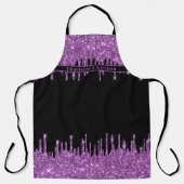 Zwart paarse glitter druppelt girly moderne tekst schort (Voorkant)