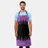 Zwart paarse glitter druppelt girly moderne tekst schort (Gedragen)