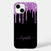Zwart paarse glitter druppelt naam Case-Mate iPhone case (Achterkant)