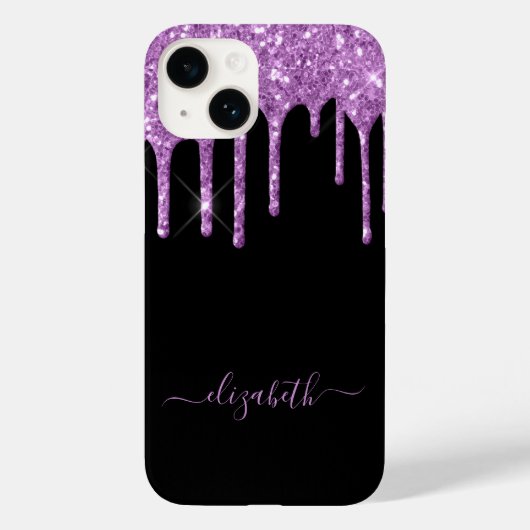 Zwart paarse glitter druppelt naam Case-Mate iPhone case (Achterkant)