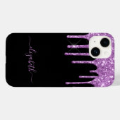 Zwart paarse glitter druppelt naam Case-Mate iPhone case (Achterkant (horizontaal))