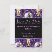 ZWART PAARSE GLITTER FEESTELIJKE SAVE THE DATE RSV RSVP KAARTJE (Voorkant)