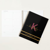 Zwart paarse glitter gouden monogram 2026 planner (Display)