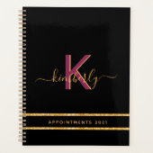 Zwart paarse glitter gouden monogram 2026 planner (Voorkant)