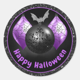 Zwart & Paarse Glitter Halloween Ornamenten Ronde Sticker