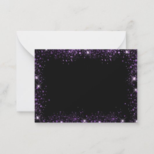 Zwart paarse glitter menu kiezen bruiloft RSVP (Achterkant)