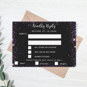 Zwart paarse glitter menu kiezen bruiloft RSVP