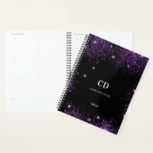 Zwart paarse glitter monogram initialen 2025 planner (Display)