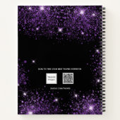 Zwart paarse glitter naam monogram notitieboek (Achterkant)