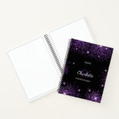 Zwart paarse glitter naam monogram notitieboek (Binnen)
