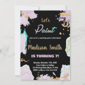 Zwart Paarse Glitter Paint Verjaardagsuitnodiginge Kaart (Voorkant)