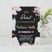 Zwart Paarse Glitter Paint Verjaardagsuitnodiginge Kaart (Staand voorkant)