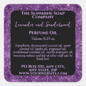 Zwart & Paarse Glitter Parfum Roller Flessenlabel Vierkante Sticker (Voorkant)