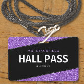 Zwart & Paarse Glitter School Teacher Hall Pass Badge