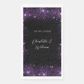 Zwart paarse glitter script bruiloft servet (Voorkant)
