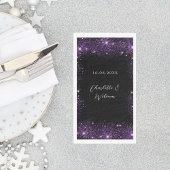 Zwart paarse glitter script bruiloft servet