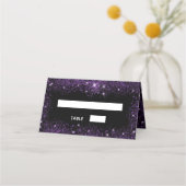 Zwart paarse glitter sparkles bruiloft plaatskaartje (Voorkant)