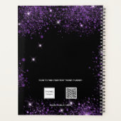 Zwart paarse glitter stof monogram initialen 2025 planner (Achterkant)