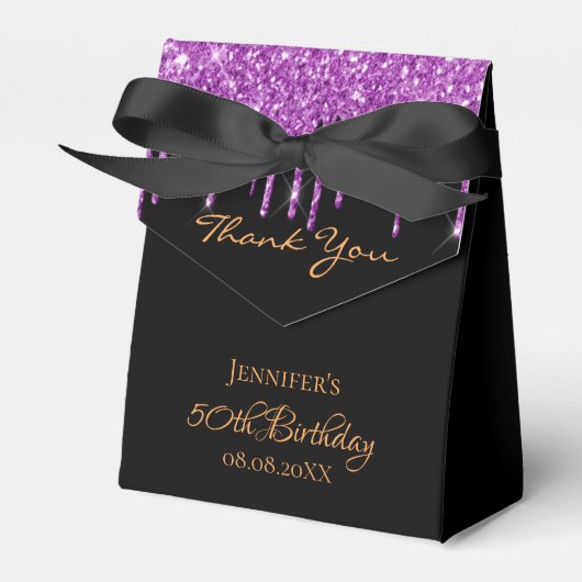 Zwart paarse glitter verjaardag dank u bedankdoosjes (Voorkant Zijde)