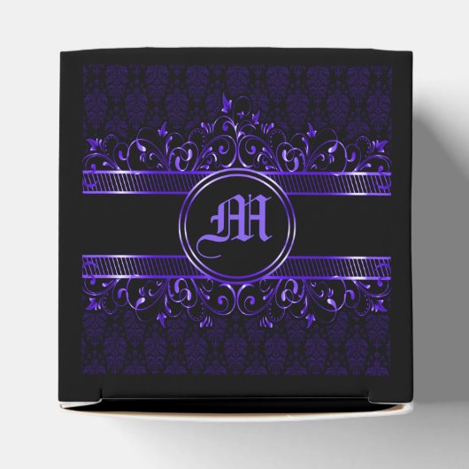 Zwart-Paarse  Gothische monogrammen Bedankdoosjes (Bovenkant)