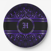 Zwart-Paarse  Gothische monogrammen Papieren Bordje (Voorkant)