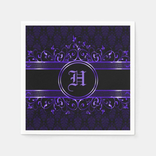 Zwart-Paarse Gothische monogrammen Servet (Voorkant)