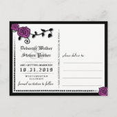 Zwart & Paarse Gotische Skeletten Rozen Save Date Aankondigingskaart (Achterkant)