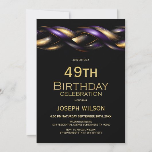 Zwart Paarse Goud Elke Leeftijd Verjaardagsfeest Kaart (Voorkant)