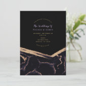 Zwart Paarse & Gouden Marmeren Chic Modern Huwelij Kaart (Staand voorkant)