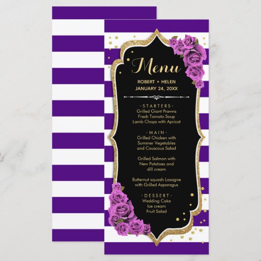 Zwart Paarse Gouden Menu Kaart (Voorkant / Achterkant)