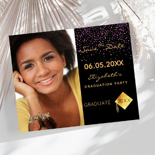 Zwart paarse Graduation Party Save the Date Flyer