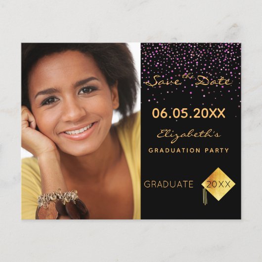 Zwart paarse Graduation Party Save the Date Flyer (Voorkant)