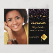 Zwart paarse Graduation Party Save the Date kaart (Voorkant)