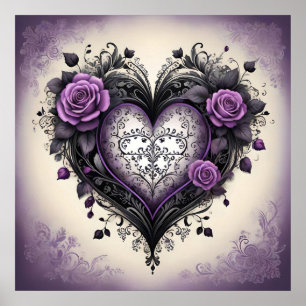  Zwart Paarse Hart 💜 Gotische  Stijl Poster
