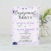 Zwart & Paarse hemelse bruiloft verlovingsfeest Kaart (Staand voorkant)