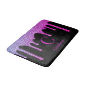 Zwart Paarse Hot Pink Dripping Glitter Monogram Badmat (Gekanteld)