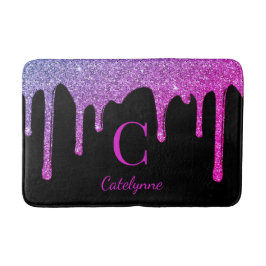 Zwart Paarse Hot Pink Dripping Glitter Monogram Badmat