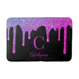 Zwart Paarse Hot Pink Dripping Glitter Monogram Badmat