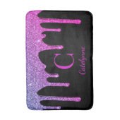 Zwart Paarse Hot Pink Dripping Glitter Monogram Badmat (Voorkant Verticaal)