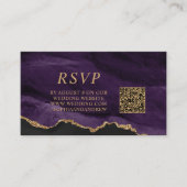 Zwart & Paarse Huwelijk QR Code RSVP Informatiekaartje (Voorkant)